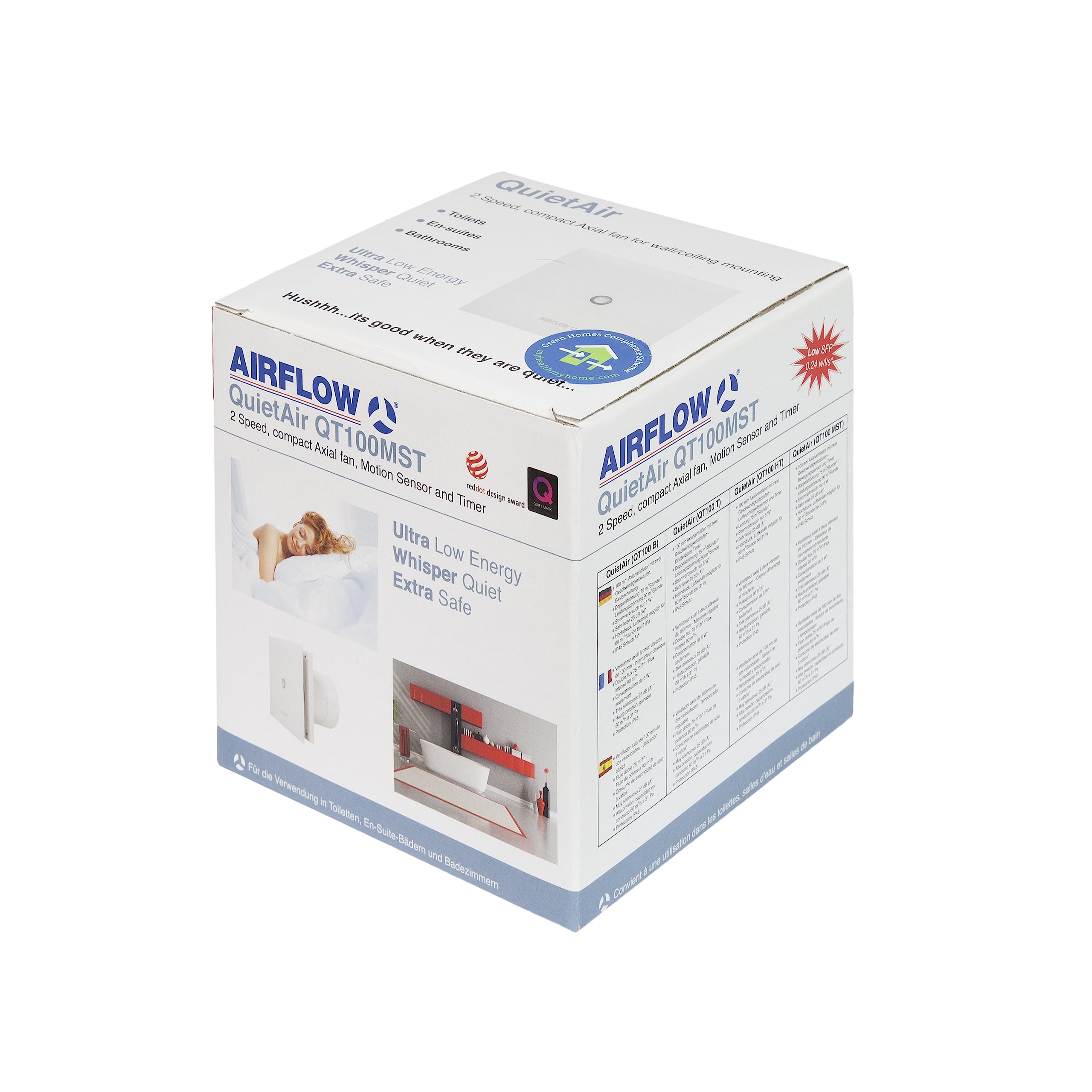 Airflow QT100MST 9041262 cichy czujnik ruchu timer wersja 2-biegowa 100 mm wentylator wyciągowy