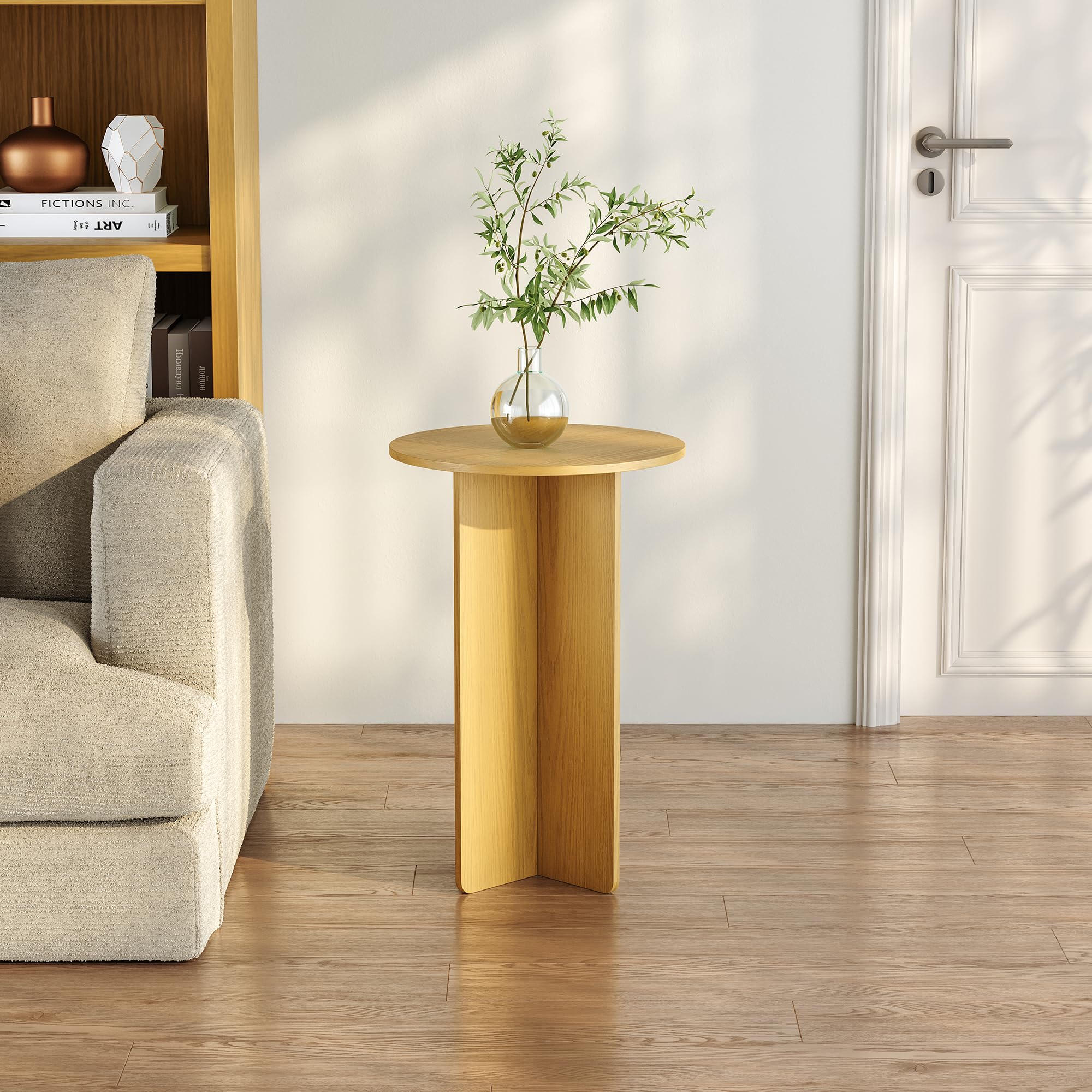 [en.casa] Table d’appoint avec Plateau Rond Petite Table Basse Bout de Canapé Guéridon Design Intemporel Salon Chambre Bureau Entrée Panneau de Particules 60 x 40 cm Effet Chêne