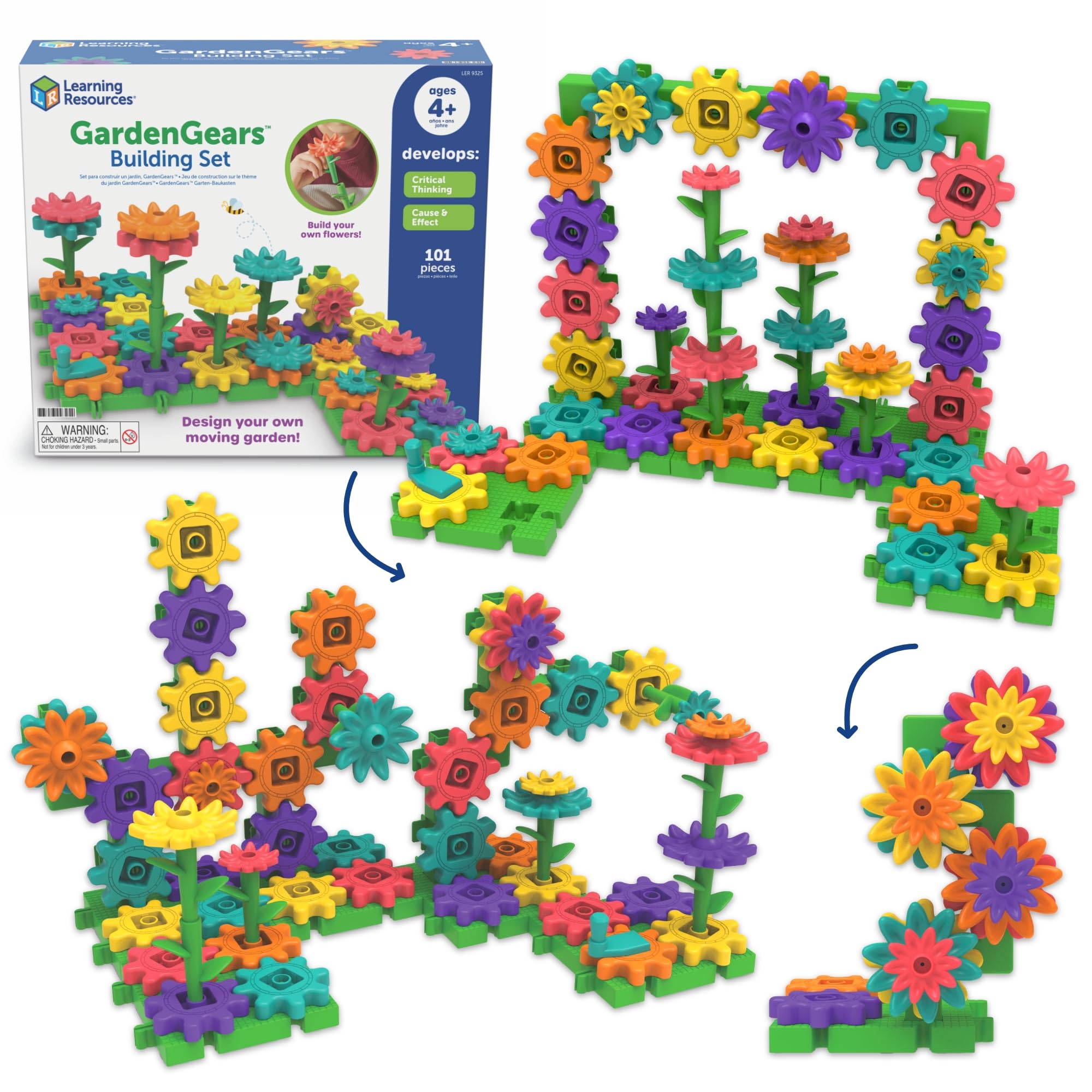 Learning Resources GardenGears Building Set, Ages 4+, Creative Gear Building Toy, Build a Colourful Spinning Garden While Developing Thinking and Fine Motor Skills