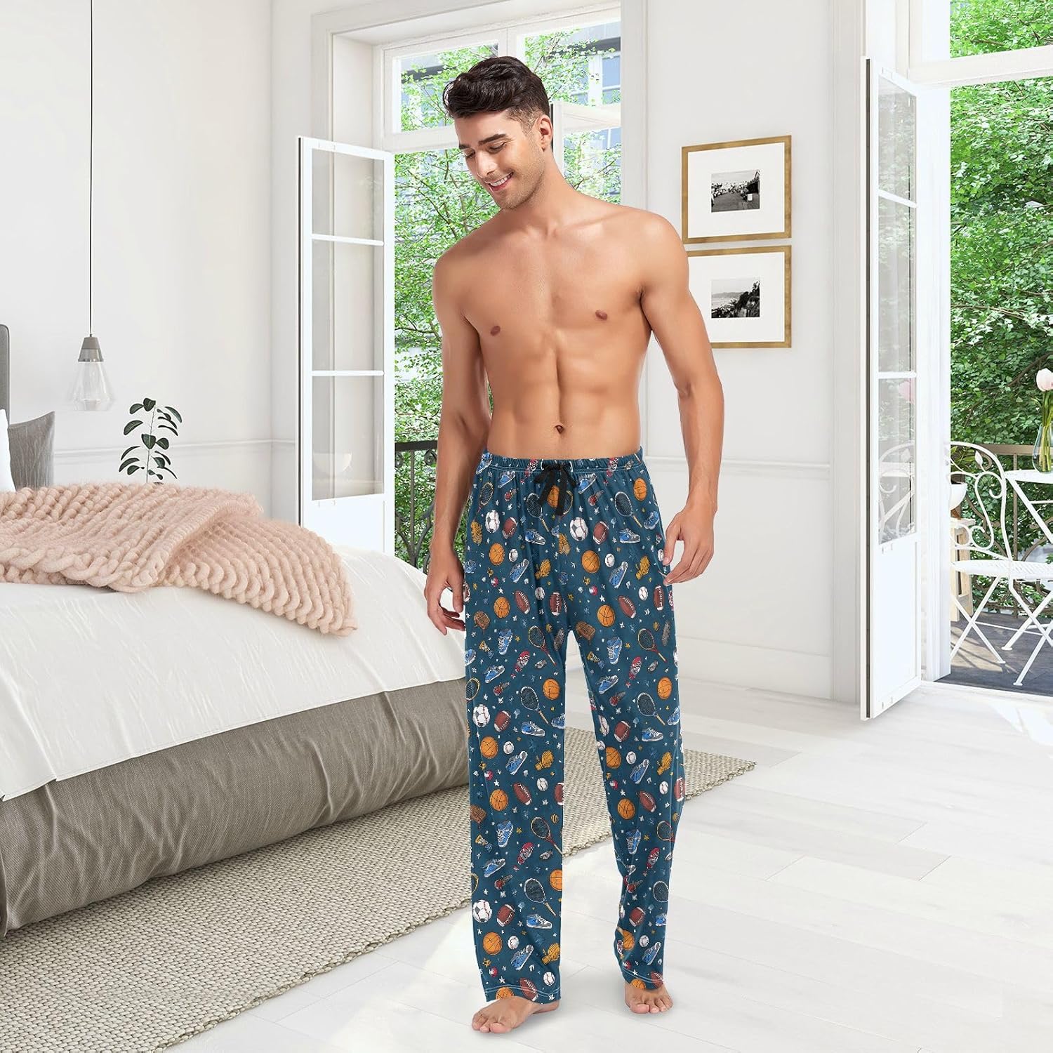 Pfrewn Mens Pajama Pants Sports Ball Baseball Theme Lounge Pants Super Soft Pajama Bottoms with Pockets M - Image 3