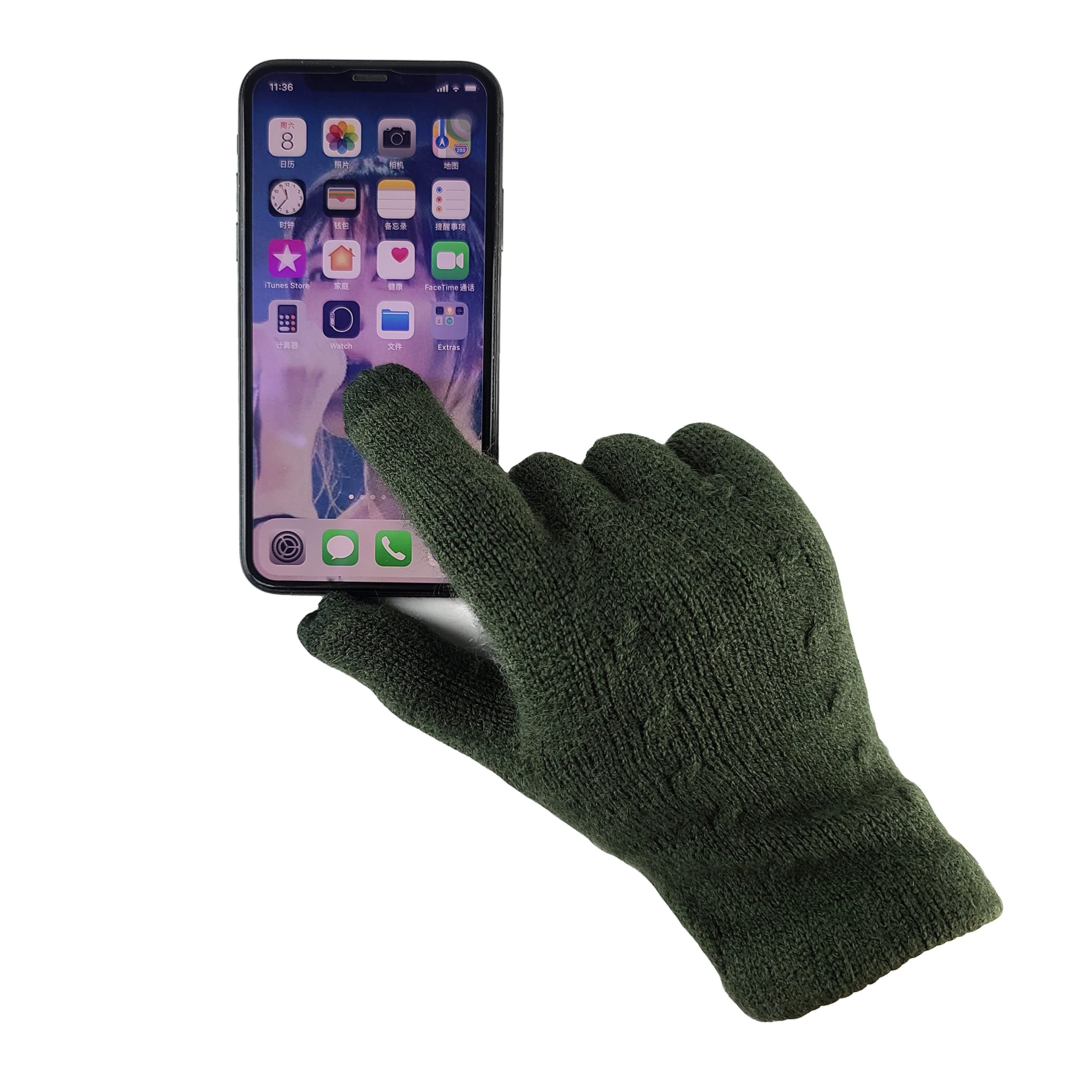 BRUCERIVER Sciarpa e guanti da donna a maglia con funzione touch screen cashmere sensazione cavo design (Christmas Green Touchscreen)