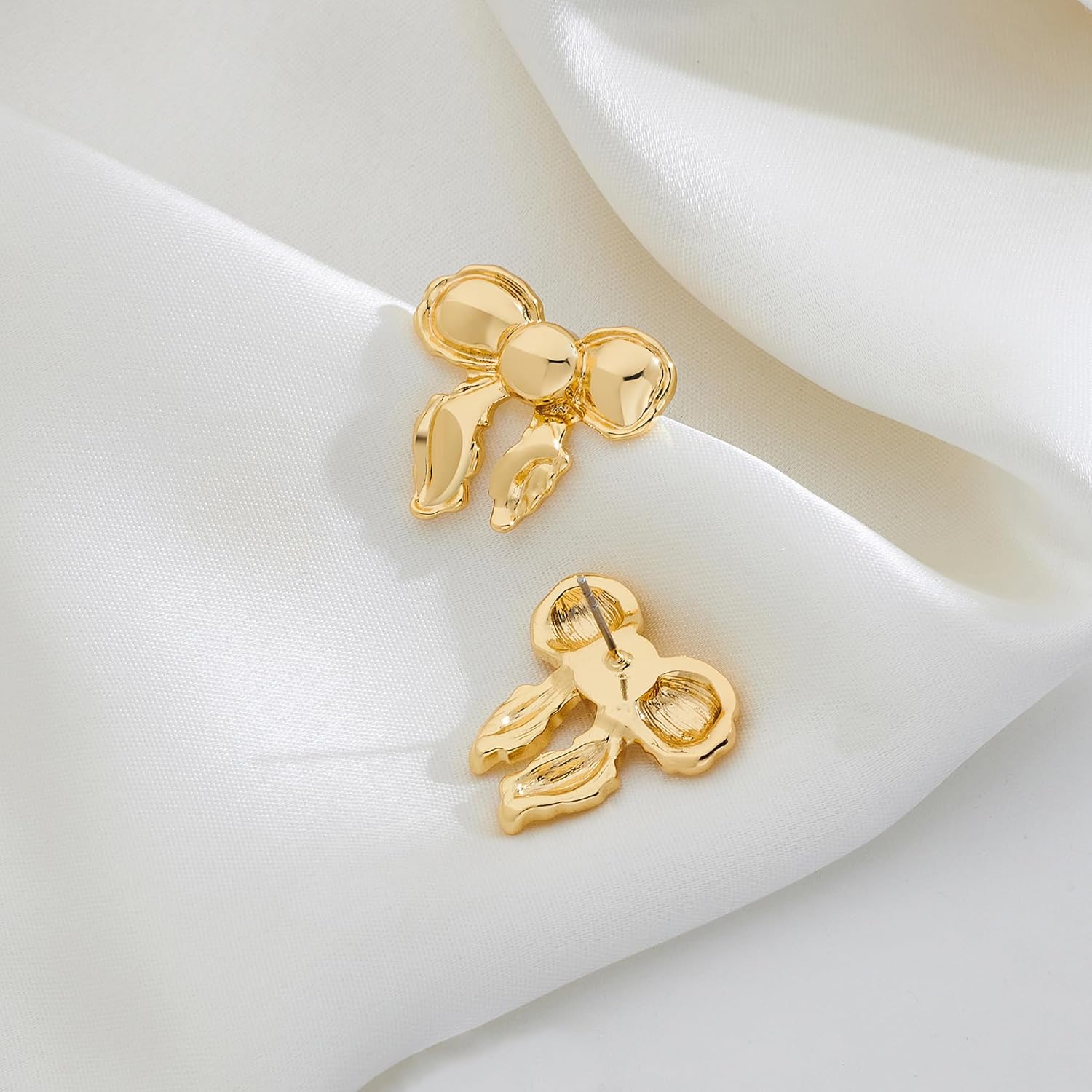 Dainty Gold Bow Earrings for Teen Women Cute Gold plated Drop Studs Trendy Jewelry Gifts for Her - Image 4
