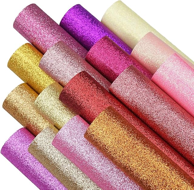 16 Colors 8X12 Inches Warm Color Series Glitter Faux Lather Sheets for Leather Bows, Earring, Jewelry Making, Sewing, Shoe Making and Craft Making