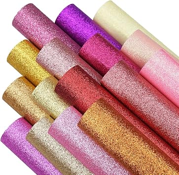 16 Colors 8x12 Inches Fine Glitter Faux Lather Canvas Sheets for Hair Bows, Earring, Keyfobs