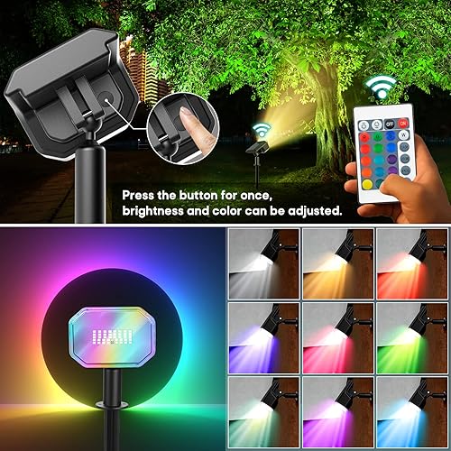 Miniatura 5 de TRAMSMART Focos solares para exteriores, 40 LED que cambian de color, luces solares impermeables al aire libre IP 65, 7 modos de iluminación, luces