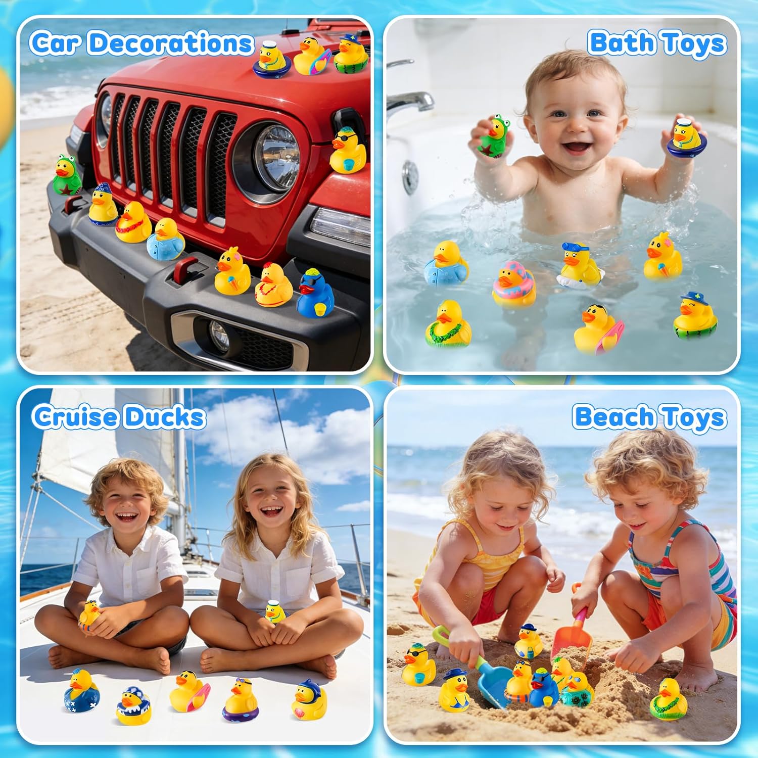 24 Pcs Summer Rubber Ducks with a Bag, Ducks for Jeeps, Assorted Beach Toys for Duckies Games, Summer Prizes Holiday Party Favors, Bath Cruise Toys, Water Pool Toys for Baby Toddler Kids