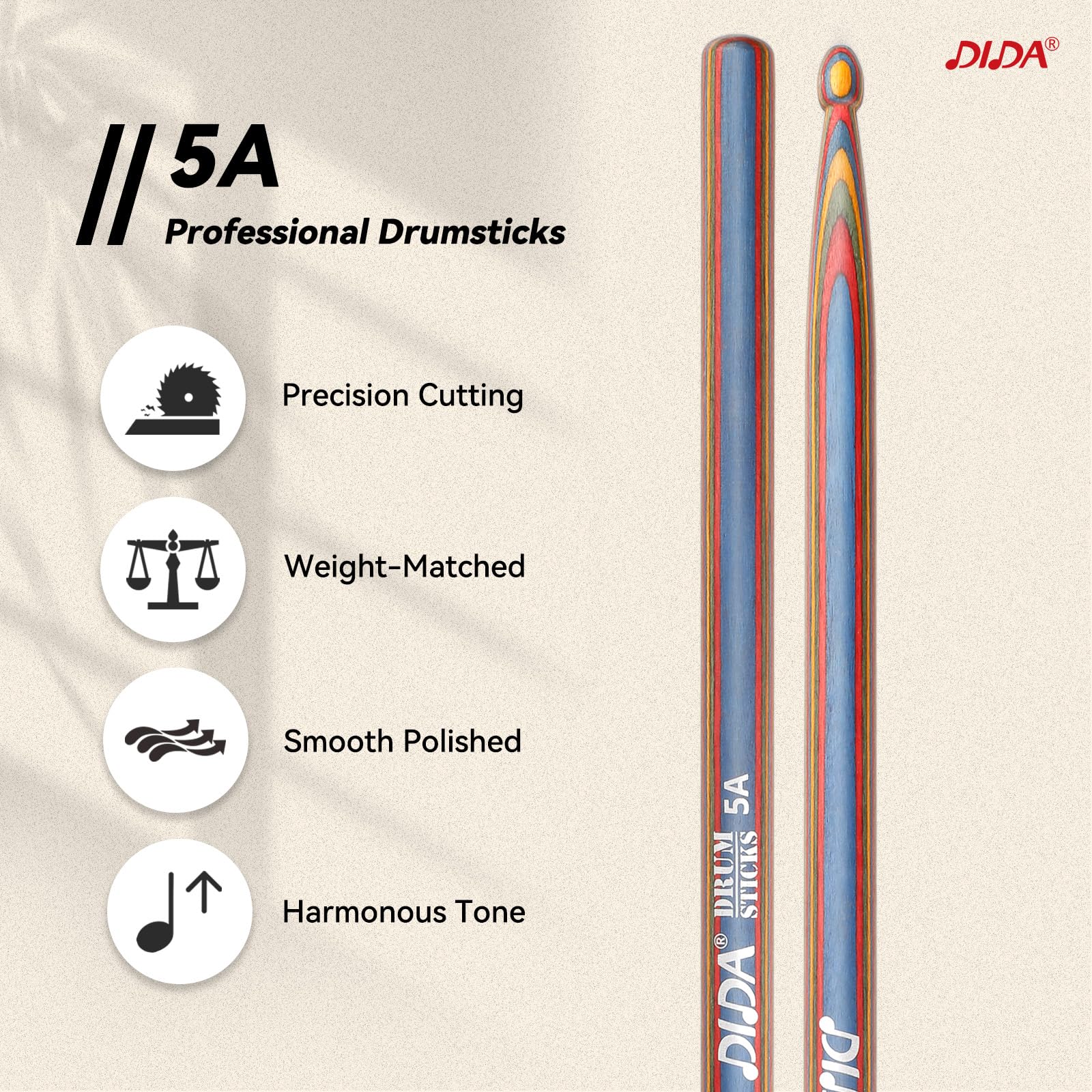 Bacchette per batteria, bacchette in legno, peso e passo costanti, resistenti e resistenti per batteria jazz, set di bacchette per batteria elettronica, per professionisti, principianti (nero e rosso