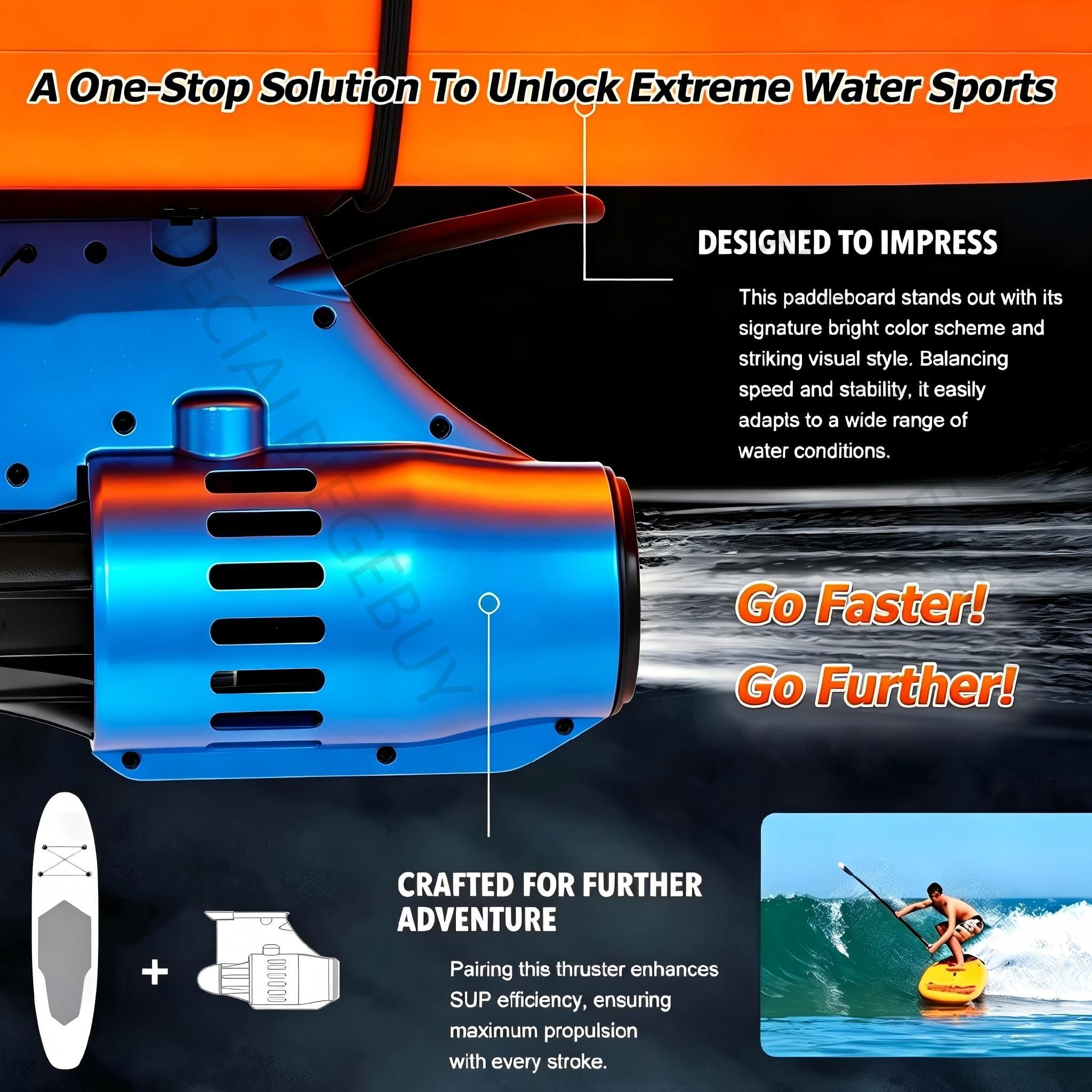 Motor Fueraborda Eléctrico12V & Tabla Paddle Surf Hinchable | Stand Up Paddle Board Inflable con Remo,366×84cm Padel Surf para Jovenes y Adultos, Soporta hasta170 kg,Sin Hélice Exterior