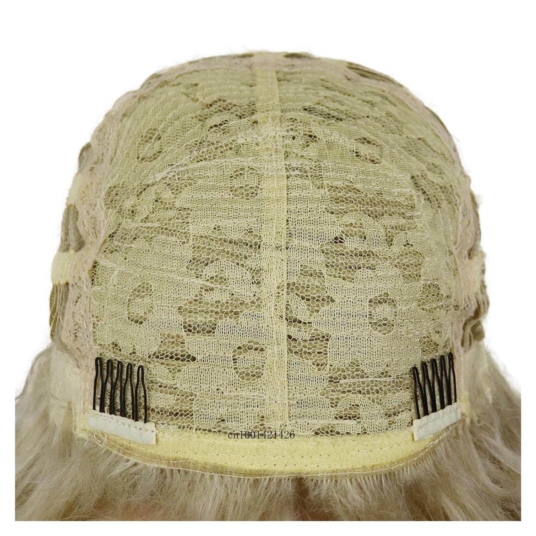 1 szt. Włosy syntetyczne Realistyczne długie żółte blond peruka z kręconymi włosami Część wolna Linia włosów Jasne grube puszyste faliste peruki Naturalne do odgrywania ról Cosplay(Platinum Blonde)