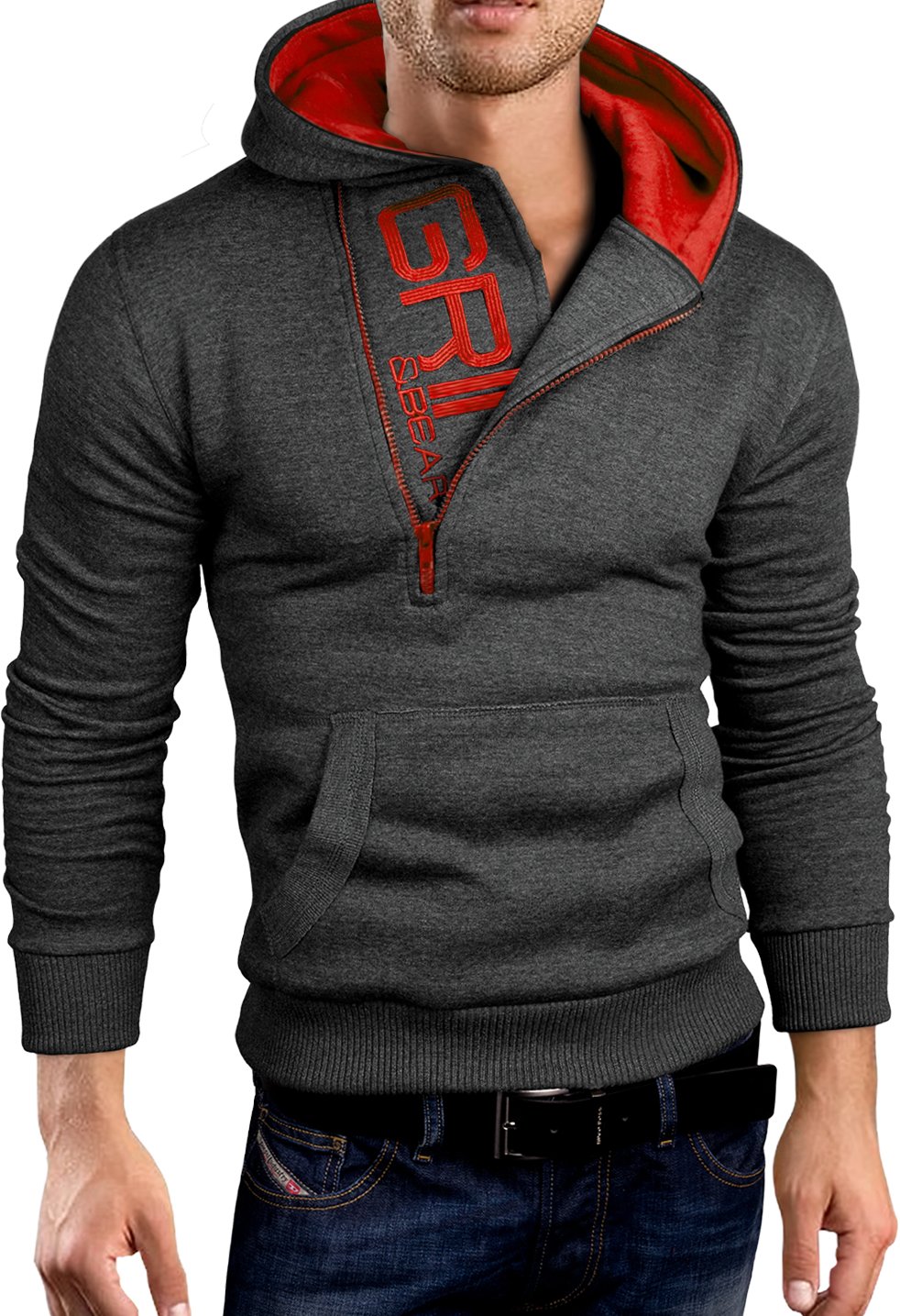 Grin&Bear Felpa con Cappuccio Uomo Slim Fit Sweatshirt GEC401