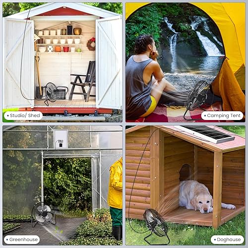 Miniatura 6 de SOSUNLID Ventilador solar de 8 pulgadas, ventilador de piso de metal portátil con panel solar de 12 W y puerto de carga USB, 2500 RPM con cable de