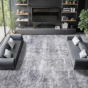 Washable Rug 9x12 Area Rugs for Living Room - Stain Resistant Non-Slip Backing Boho Rug for Bedroom,Durable & Ultra-Thin Vintage Large Area Rug(9x12,Gray/Blue)