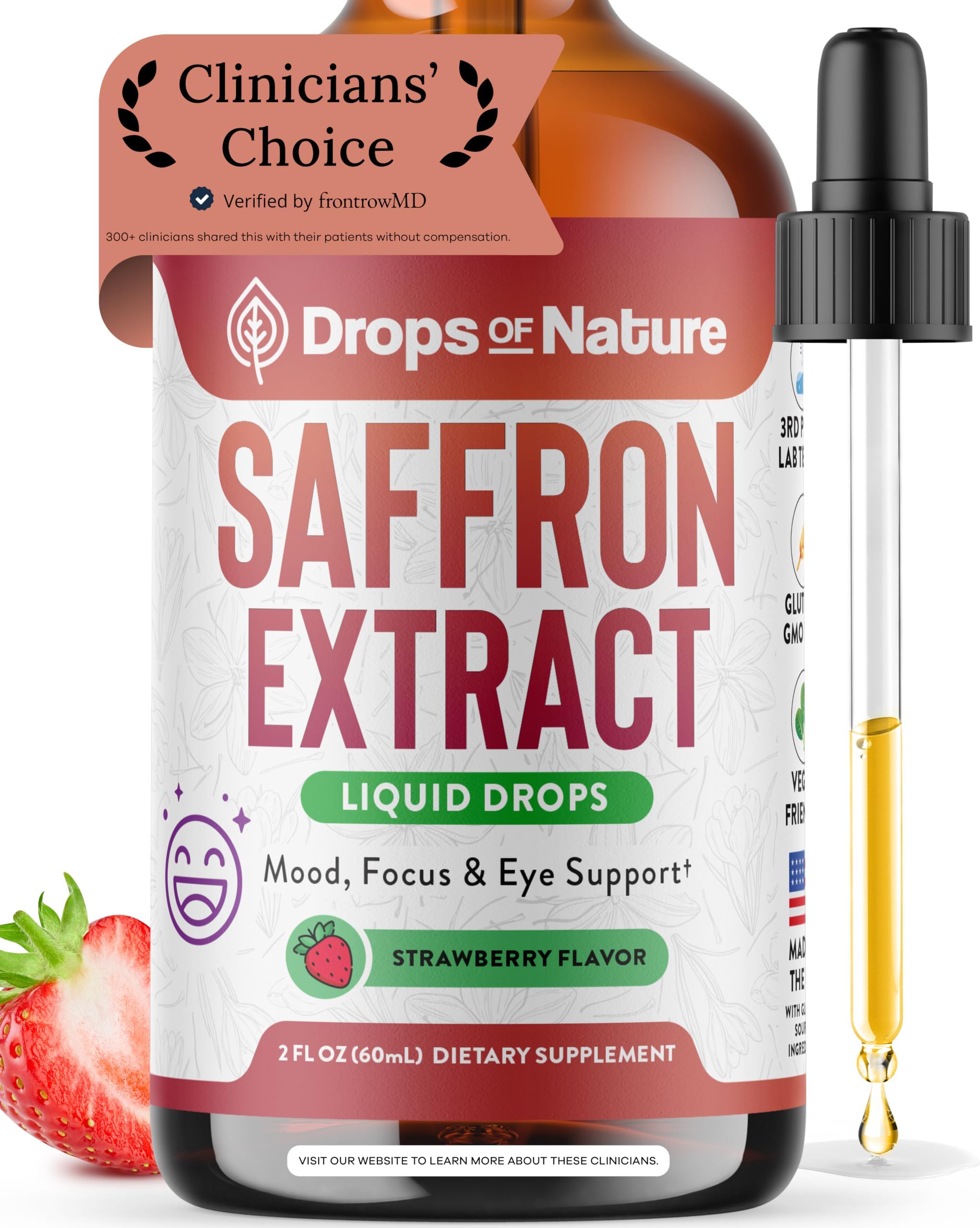 Drops Of Nature Saffron Supplements for Kids & Adults - Strawberry, 60 mL
