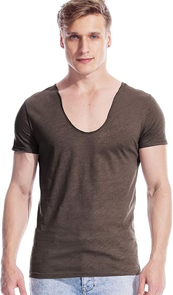 Scoop Neck Tee for Men Deep V Neck T 