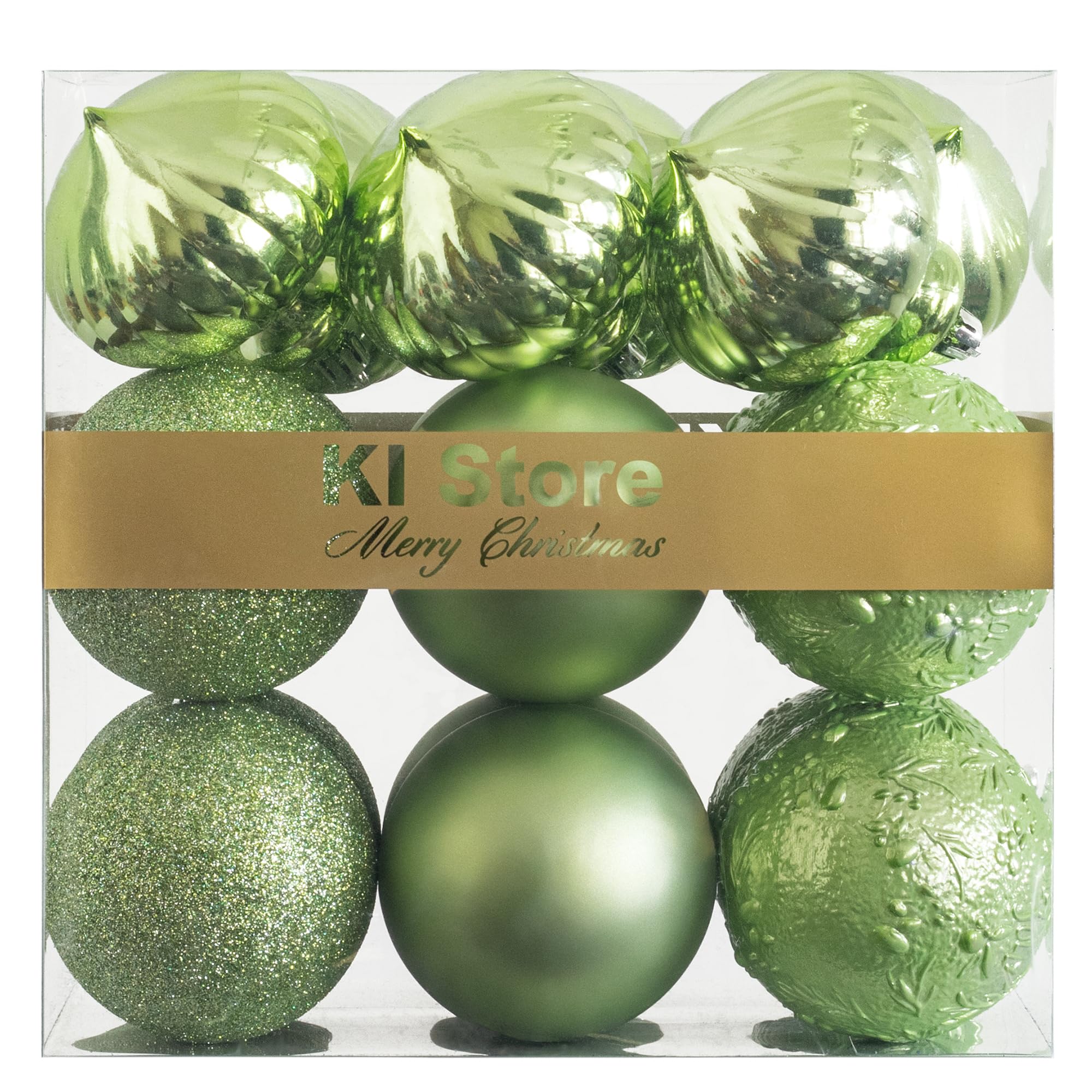 Art Beauty Light Green Christmas Baubles 80mm Christmas Tree Decoration Ornaments 18pcs Shatterproof Balls for Xmas Hanging Decorations Festival Holiday Decor