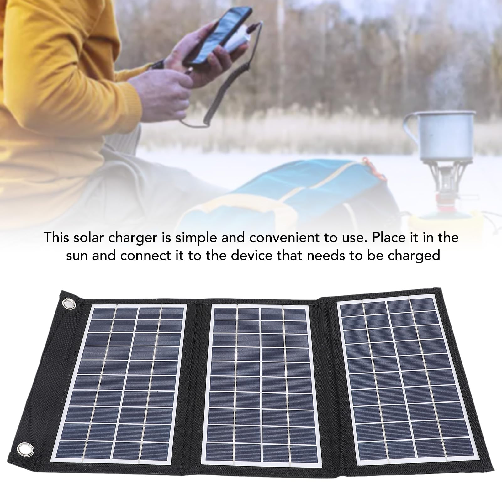 Tbest Chargeur de Panneau Solaire Pliable, 21W 5V avec Deux Sorties USB 3 Fois Chargeur de Panneau Solaire pour la Randonnée