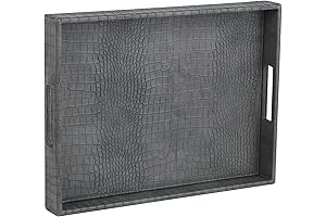 Faux Leather Rectangle Gray Serving Tray for Kitchen & Table: Butler Tray...
