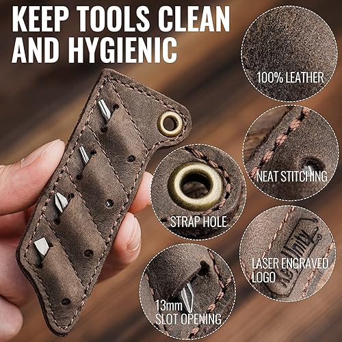 Miniatura 6 de KeyUnity KR00 - Destornillador de barra de palanca de titanio EDC y organizador de brocas de cuero KA06