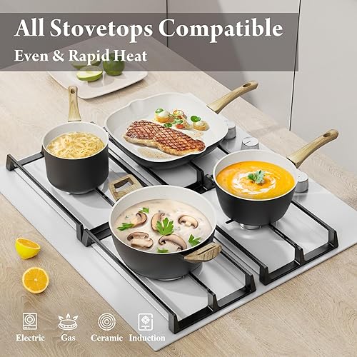 Miniatura 5 de Juego de 25 ollas y sartenes de cerámica antiadherente, juego de utensilios de cocina saludables no tóxicos con gran capacidad, compatible con