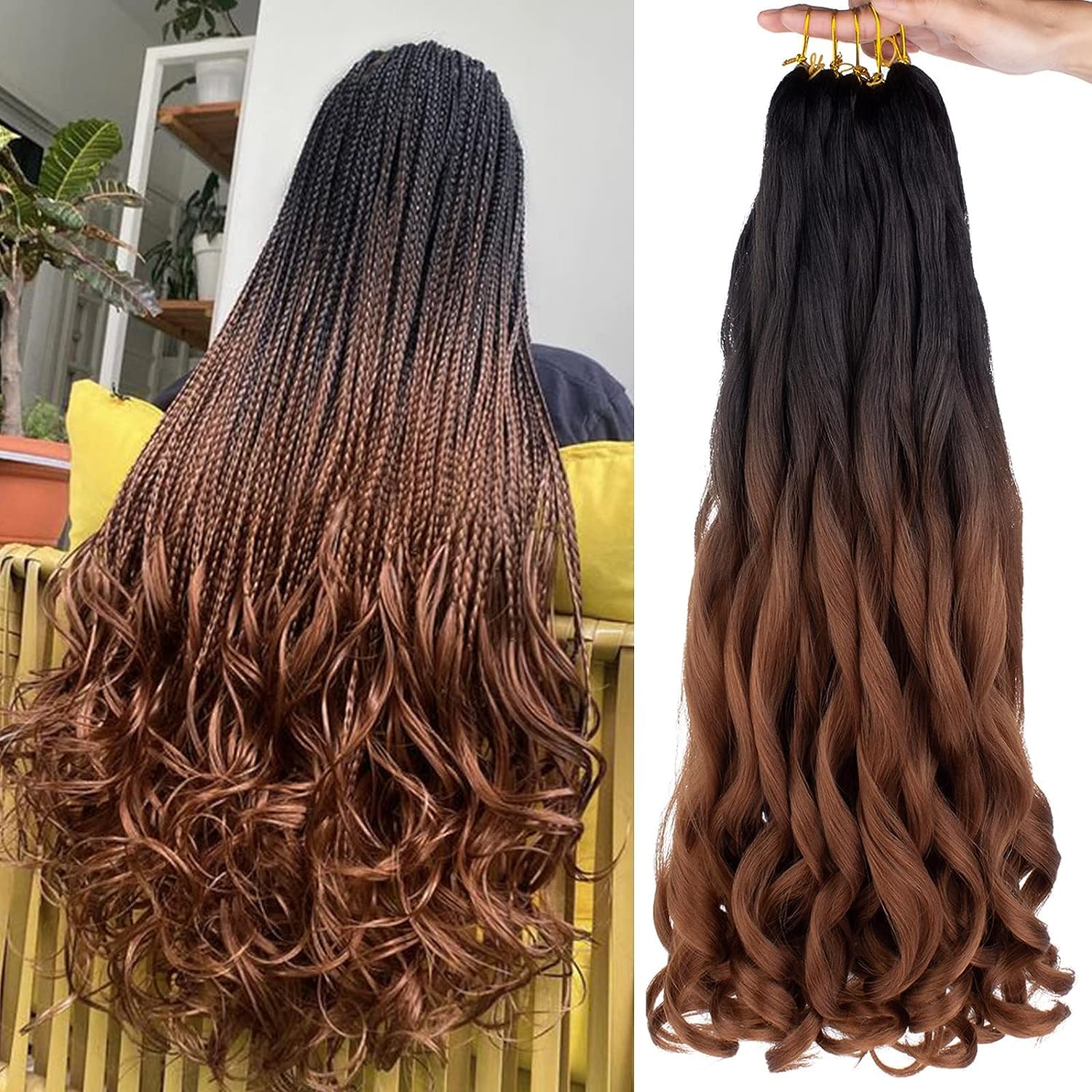 XTREND8 Packs French Curly Braiding Hair 22 Inch Pre Stretched Curly Braiding Hair Synthetic Hair Extensions For Women Yaki Texture Bouncy French Loose Wavy Curly Braiding Hair（22 Inch,RS30#）