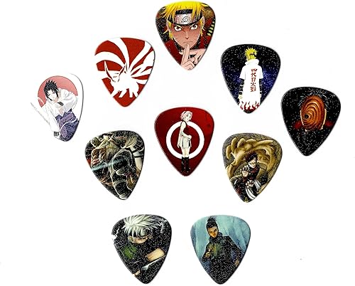 N.A.R.U.T.O - Púas de guitarra (10 púas medianas en paquete) (0.028 in de grosor) (impresas en ambos lados)