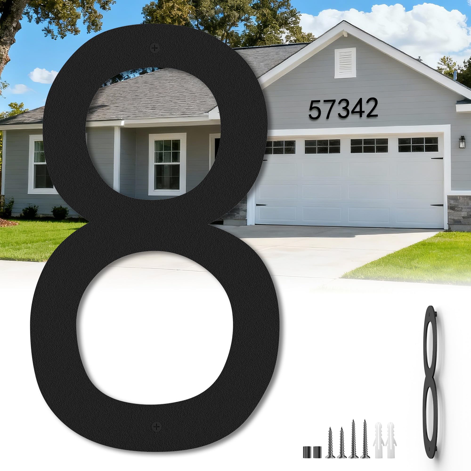 17 Inch Floating Large House Numbers for Outside, Big Modern Garage Door Number, Oversized Garden Address Numbers 8, Black Matte Metal Digital Sign for House, Hotels, Factories (Eight) — image 1