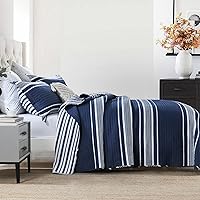 Vista 3 de SahSahCasa Juego de edredón tamaño King, juego de edredón 100% algodón, colcha reversible a rayas ligeras para cama King, para todas las estaciones