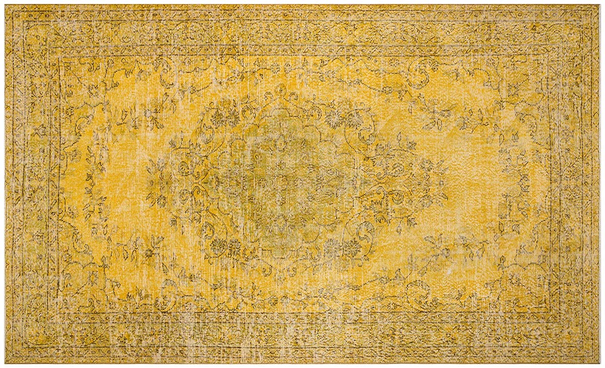 Tapis vintage turc jaune 179x280 cm ALLMODE grand format pour salon bohème chic
