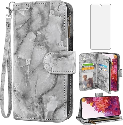 Asuwish Funda de teléfono para Samsung Galaxy S20 FE 5G 6.5 pulgadas Wallet Cell Cover con protector de pantalla de vidrio templado con soporte de