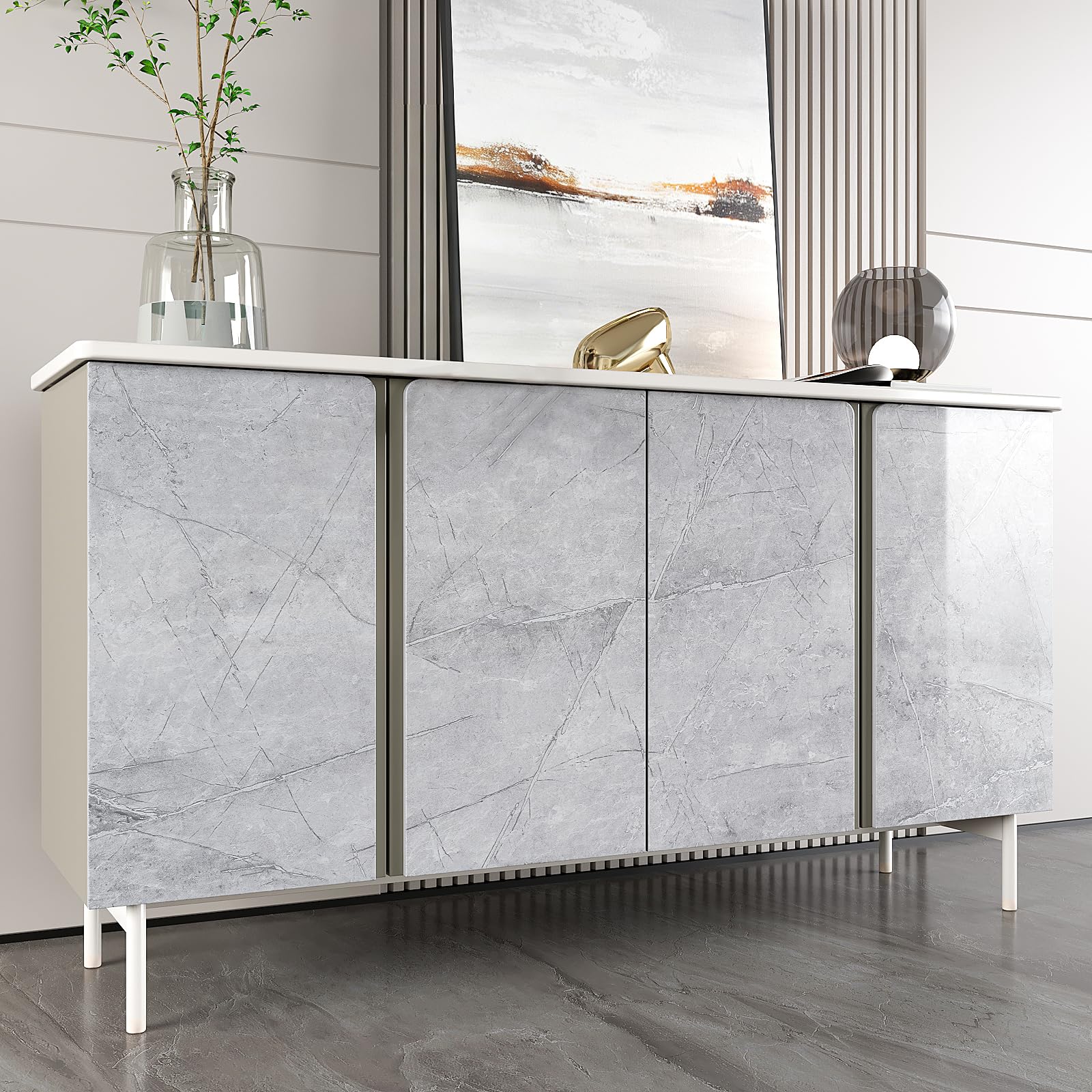 VEELIKE Carta Adesiva Effetto Marmo Grigio 81 cm x 900 cm Pellicola Adesiva Effetto Marmo Grigio Bianco Lucida Carta da Parati Adesiva Muro Camera da Letto Adesivo per Mobili Cucina Bagno Impermeabile