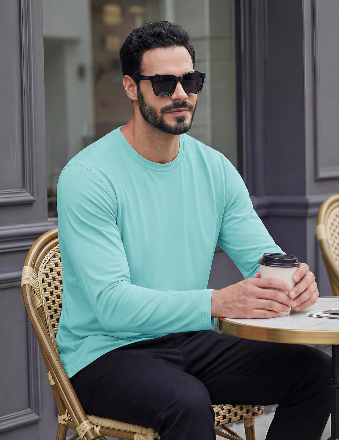 TACVASEN Long Sleeve Shirts for Men Cotton Soft Crew-Neck Moisture Wicking Mens Undershirt Comfort Solid Basic T Shirt - Image 2