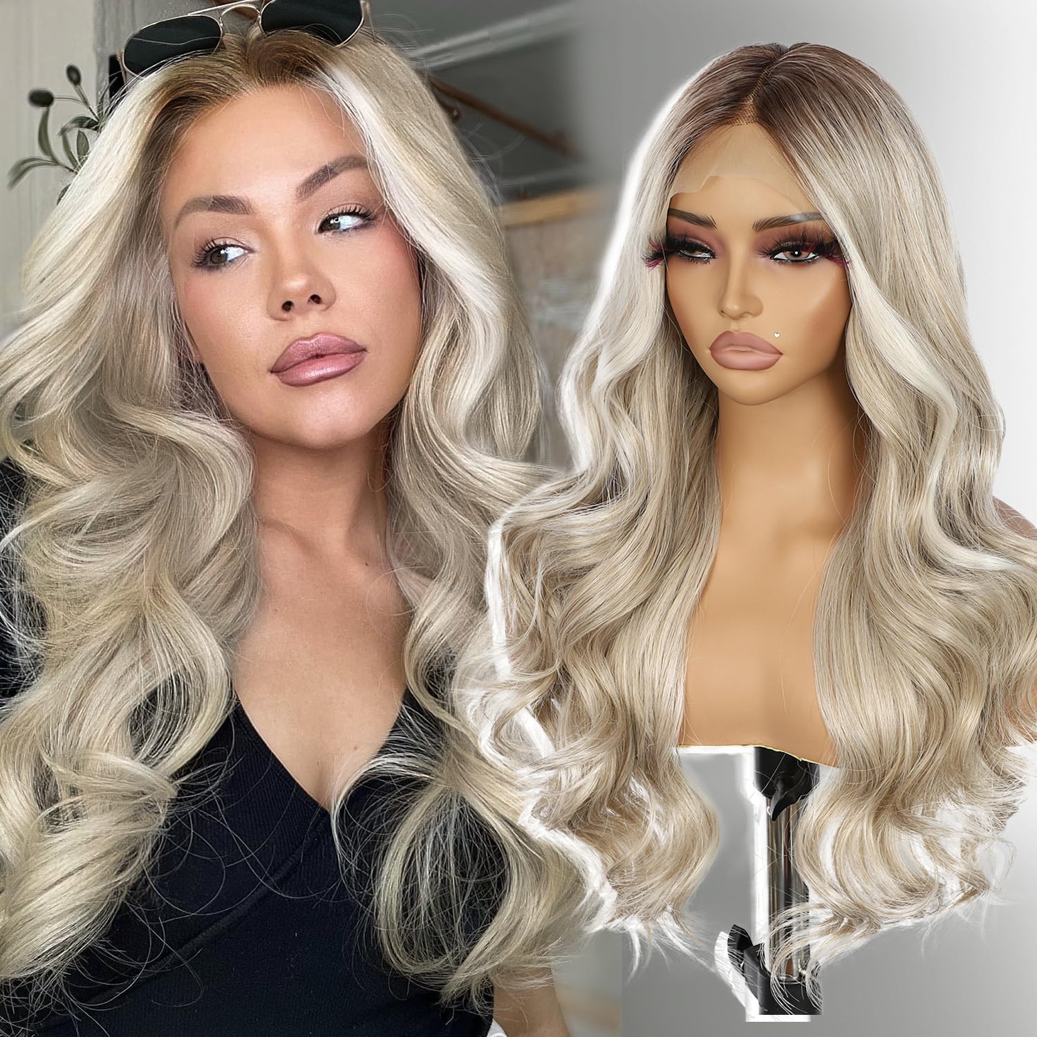 SAPPHIREWIGS 13×4 Platinum Blonde Lace Front Wigs Synthetic Lace Front Wigs Body Wave Glueless Wigs for Women Heat Resistant Fiber Wig for Daily Party