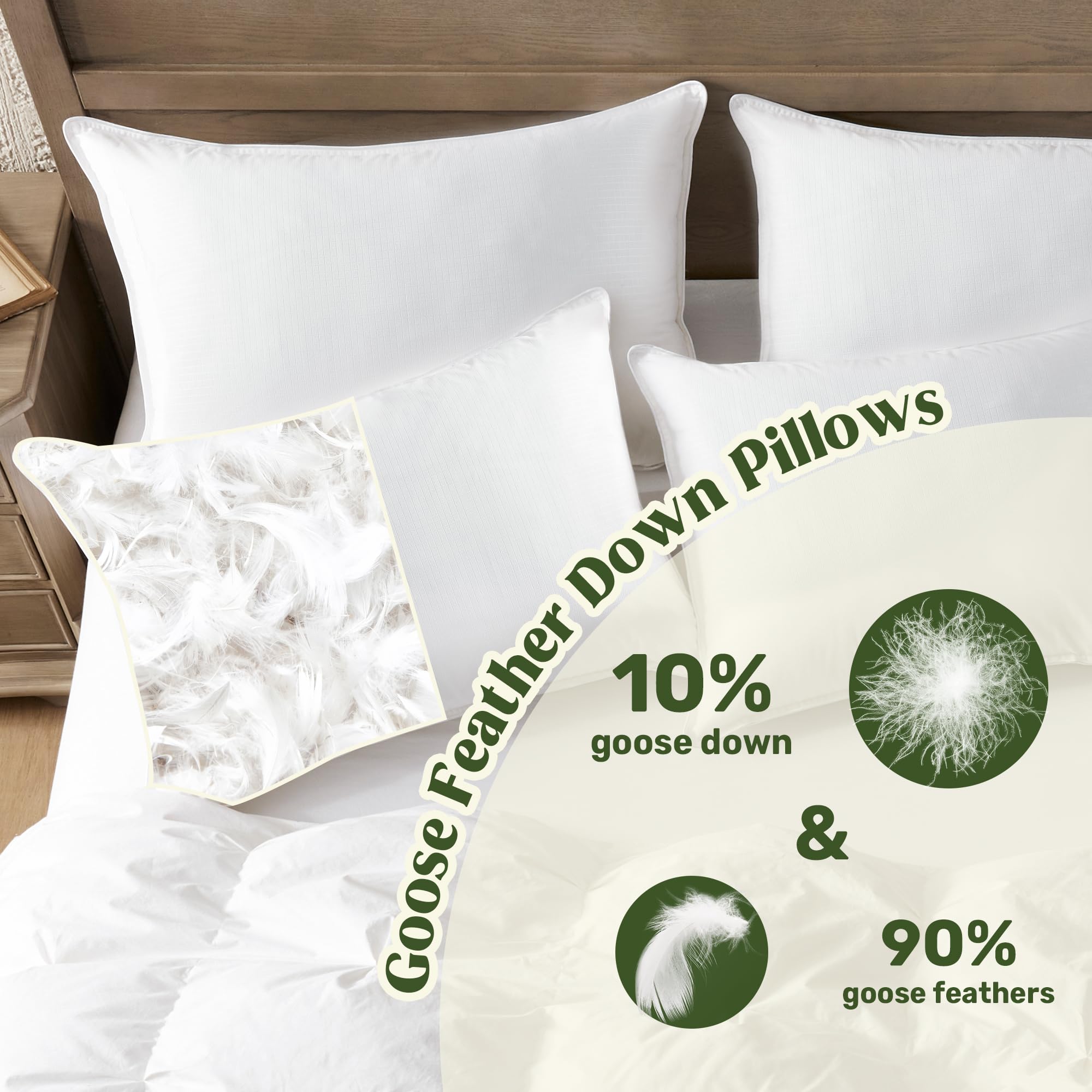Puredown Goose Feather Down Pillows Bed Pillows For Sleeping