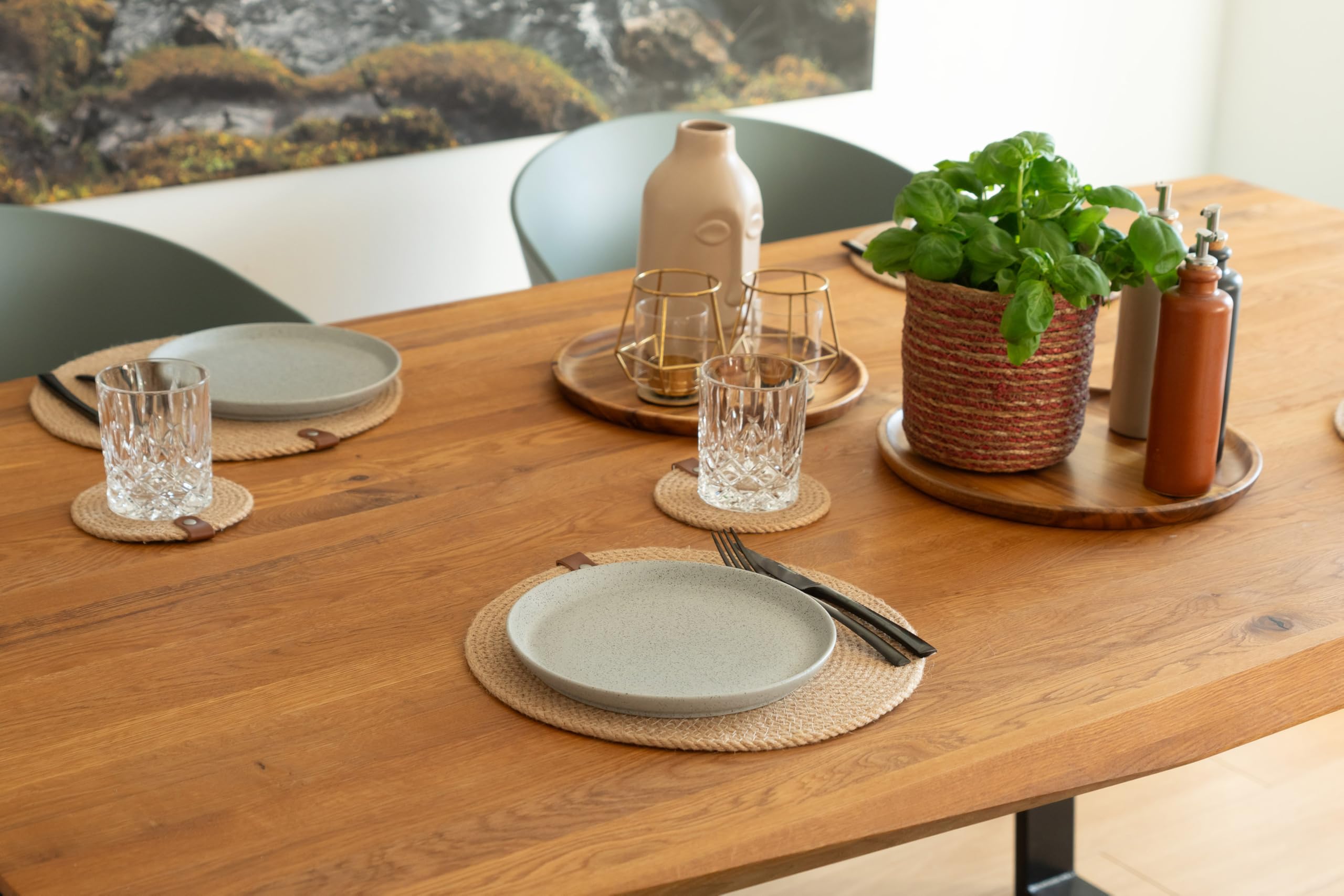 4/6 Pièces, Sets De Table En Jute Bohème, Décorations De Table * En * Sous-Assiettes Isolants Style Rétro Avec * Tapis Carrés/Ronds Pour Salle à Manger, Décoration D'Intérieur