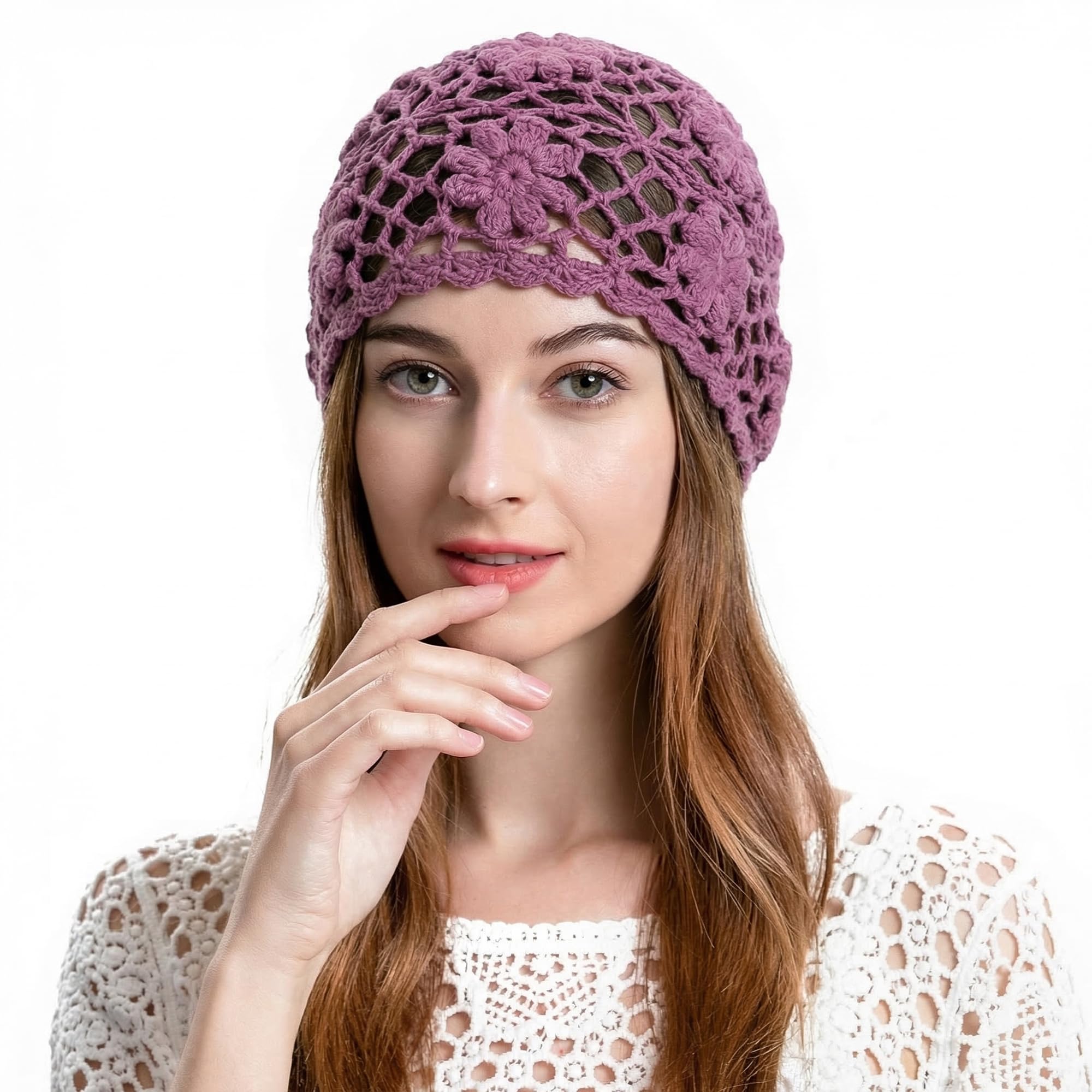 Gorro de Punto con Flores Hecho a Mano de Algodón Señoras ZLYC