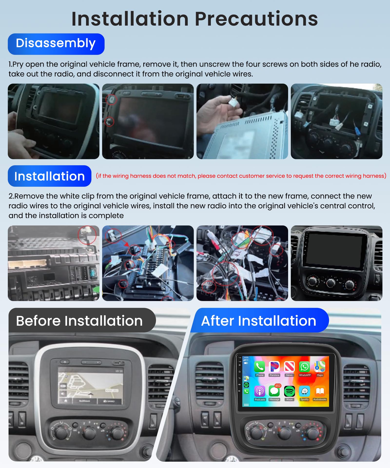 32G Wireless Carplay Android 13 Autoradio 2 Din per Renault Trafic Opel Vivaro B FIAT Talento Nissan NV300 9 Pollici Autoradio con Android Auto Navi GPS WiFi Bluetooth FM/RDS/SWC Telecamera Posteriore