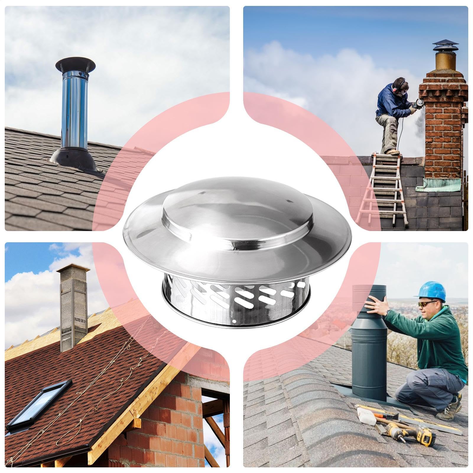 Tapa de Chimenea, Ø 160 mm Sombrero de Conducto de Humo de Acero Inoxidable