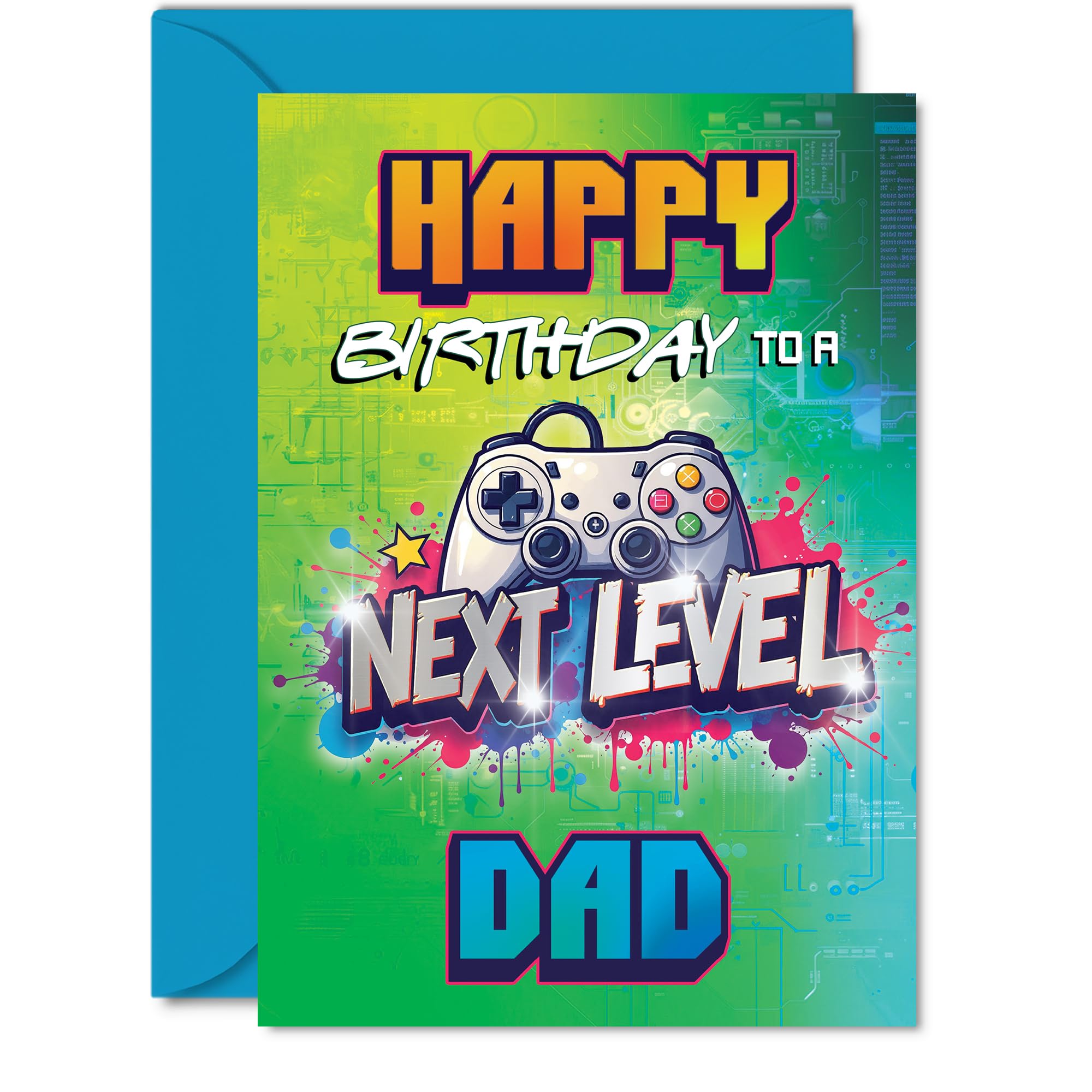 Dad Birthday Card - Next Level - Happy Birthday Card for Dad from Son Daughter, 5x7 Inch Gamer Bday Greeting Cards