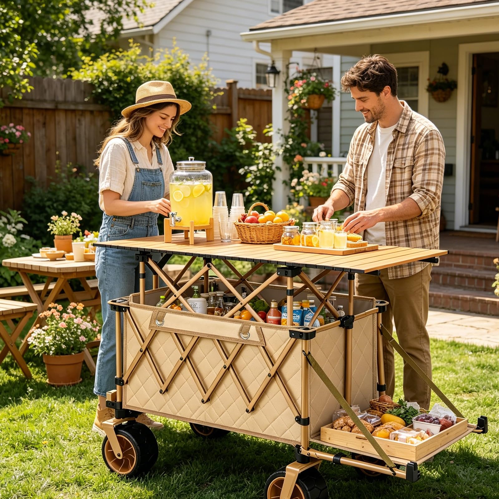 Carrito de Vendedor Portátil con Capacidad de Carga de 250 Kg, Estructura de Acero Al Carbono, Ruedas Todoterreno, Carro de Venta Móvil, para Puestos Agrícolas a Pie de Carretera, Mercados(Green)