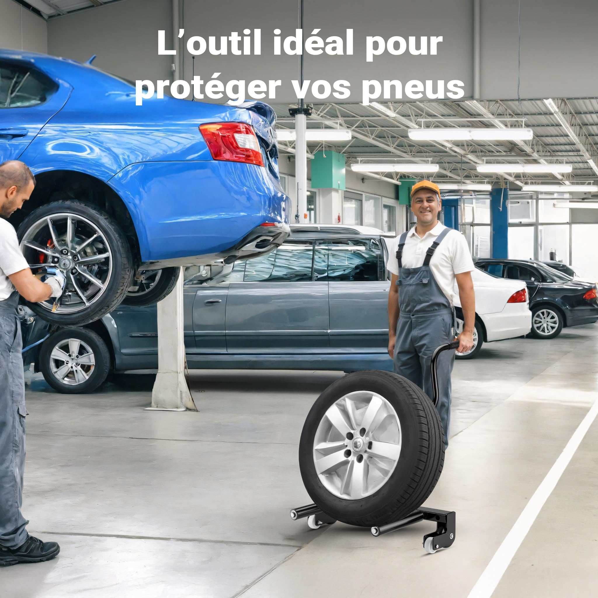 XPOtool Chariot de Montage pour pneus Acier Charge 250kg 17-56,5 cm (6,5-22,5") Démonte - pneus Poignée Ergonomique Décolle-Pneu Équipement Garage Atelier Entretien Véhicule