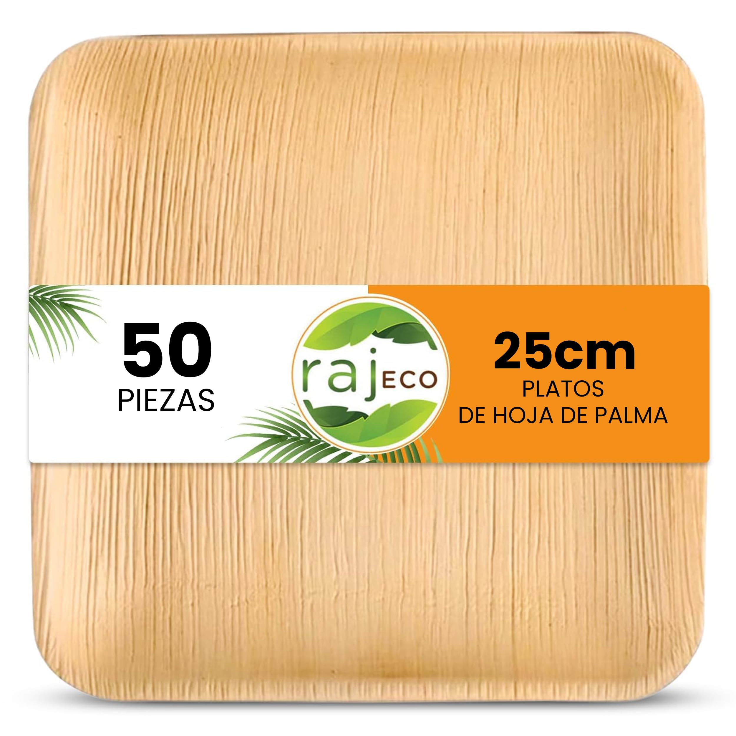 Raj Platos de Hoja de Palma 50 piezas 25 cm Cuadrado