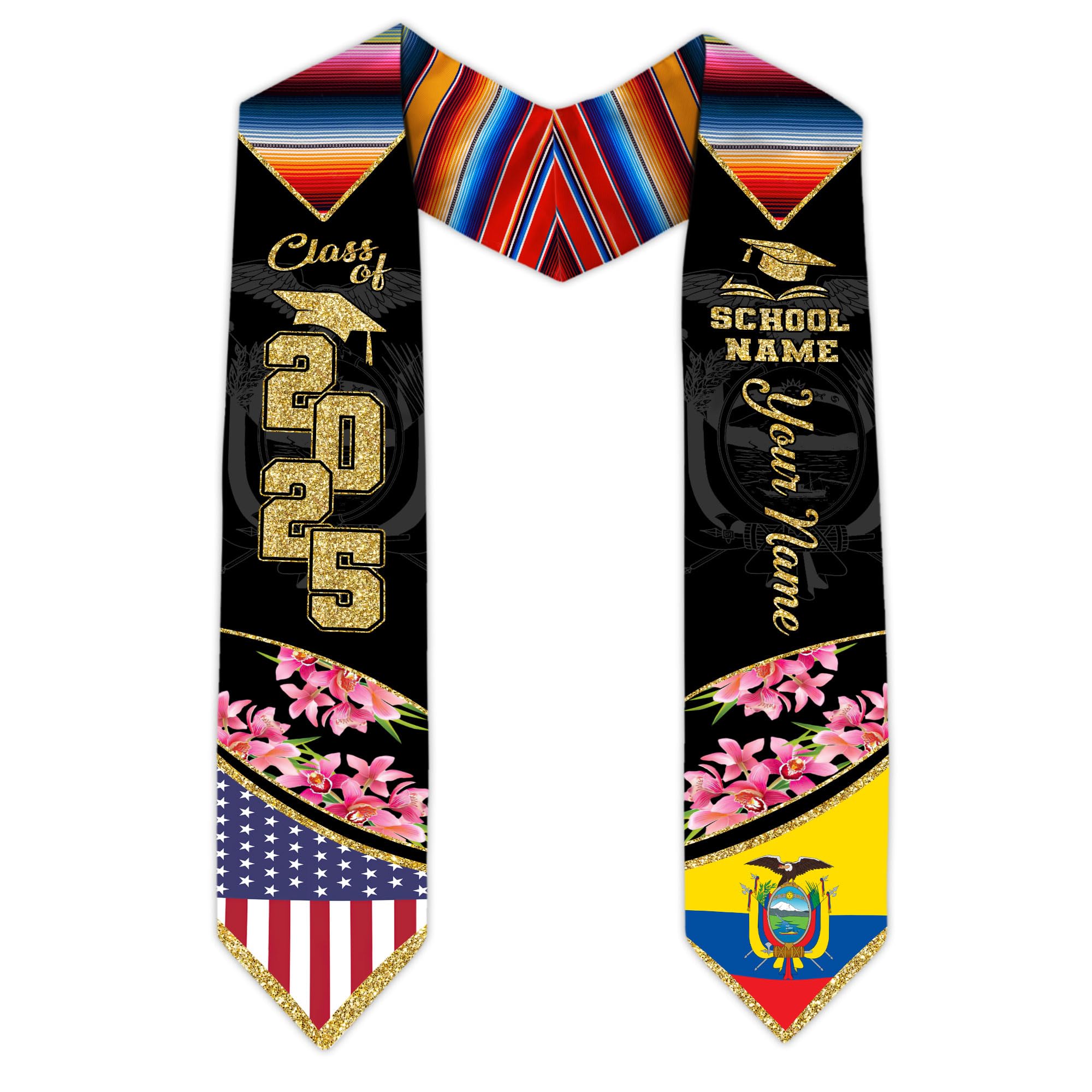 MonkeyVan Ecuador Graduation Stole, Ecuadorians American Flag Graduation Sash 2025, Ecuadorians Graduation Sash Style 6