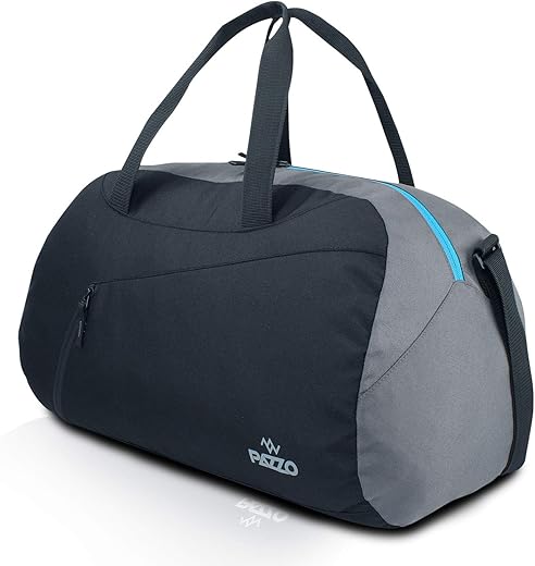 PAZZO Polyester Trance 44L Water Resistant Gym/Trekking/Travel/Sports Duffel/Duffle Bag (Black And Grey), 11 in