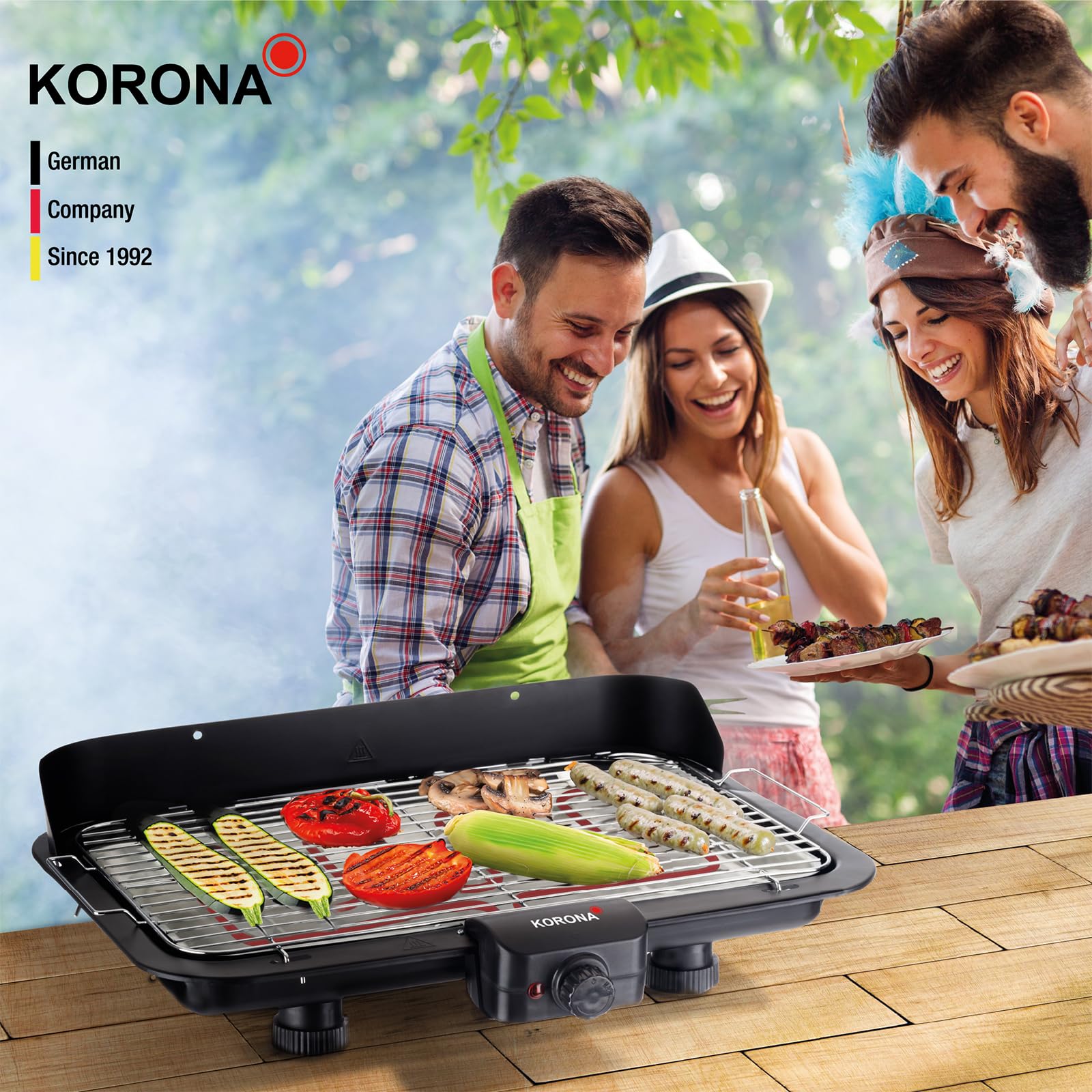 Korona 46117 Elektrischer Barbecue Tischgrill mit XXL-Grillfläche (51 x 30 cm) | 2200 Watt | Abnehmbares Heizelement | Sicherheitsschalter | Stufenlose Temperatureinstellung