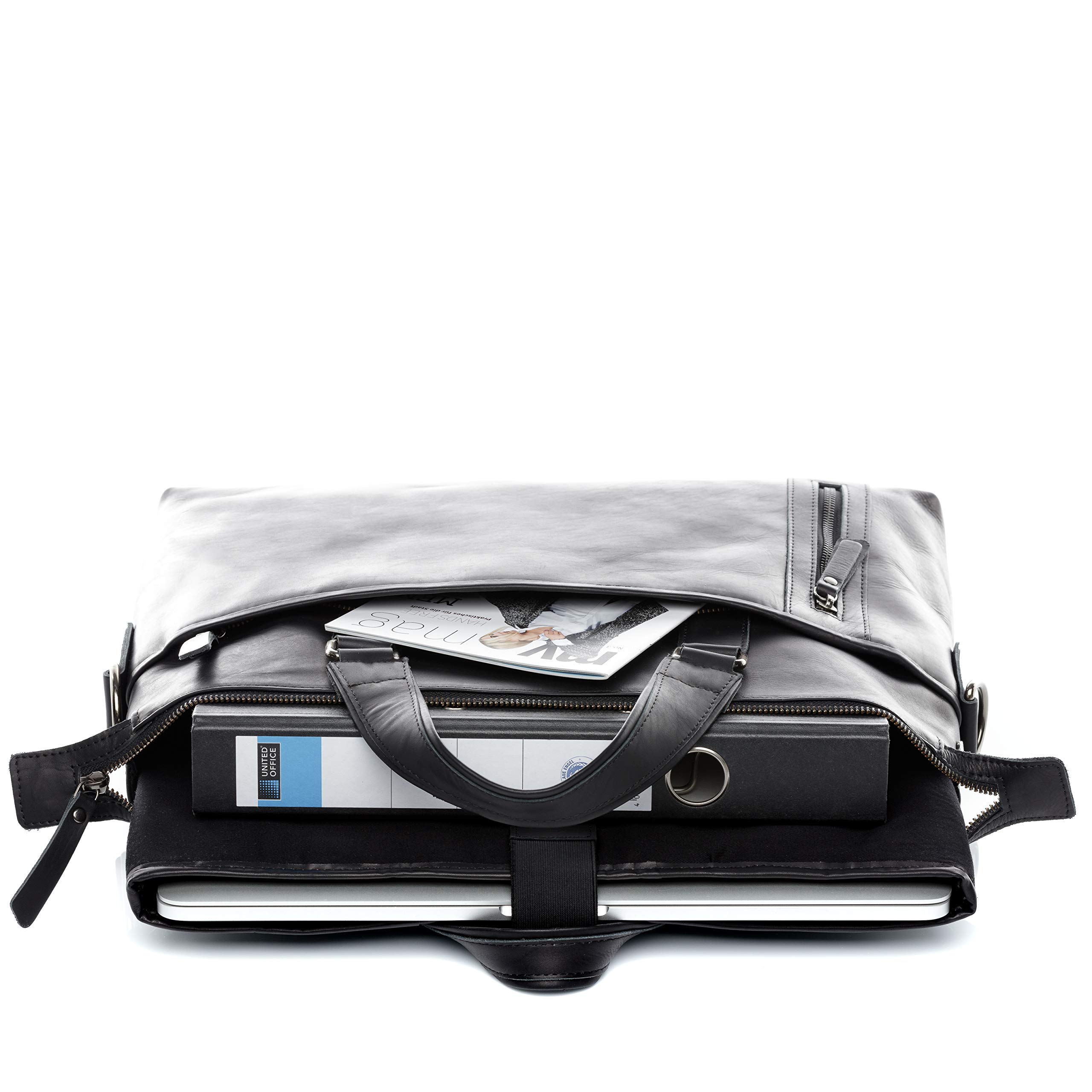 BACCINI Sac bandoulière Ordinateur Leandro | Compartiment 15" Laptop Cuir véritable | Sac Porte-Document en bandoulière Grand Homme Noir | Sac Messager école Etudiante Travail Fait à la Main