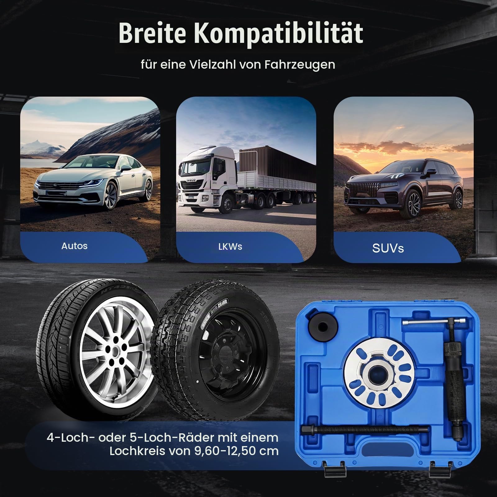 MINRS 10T Hydraulischer Radlager Abzieher Werkzeug Satz Ausdrücker Satz für Antriebswellen KFZ Radnaben Abziehen, 4-Loch- oder 5-Loch-Räder, Anwendbarer Bolzen-Umfang 96-125 mm, Blau