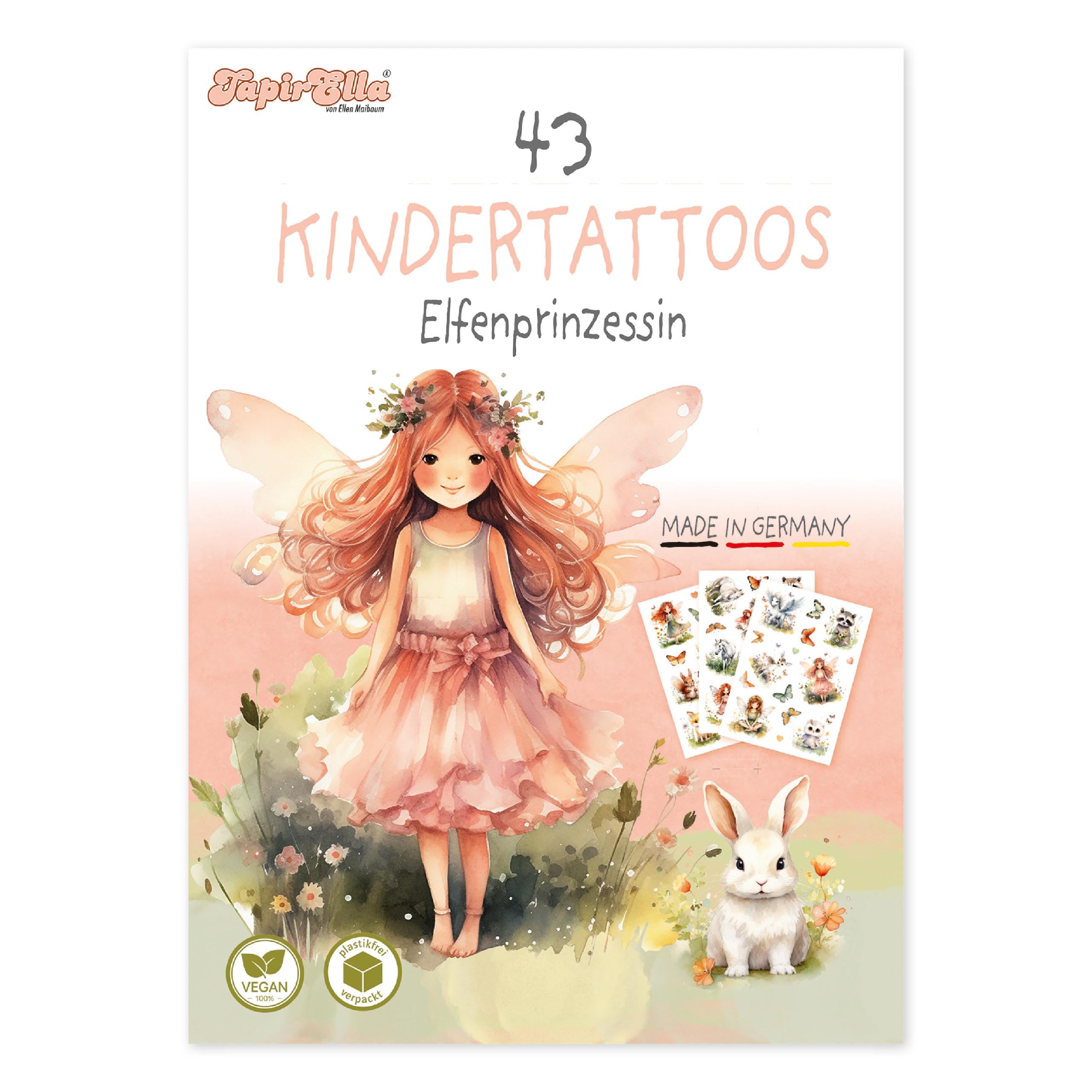 Tapirella 43 hautfreundliche Kinder Tattoos, Elfenprinzessin, MADE IN GERMANY, Tattoos für Kinder vom Lutz Mauder Verlag, Vegan und plasikfrei verpackt