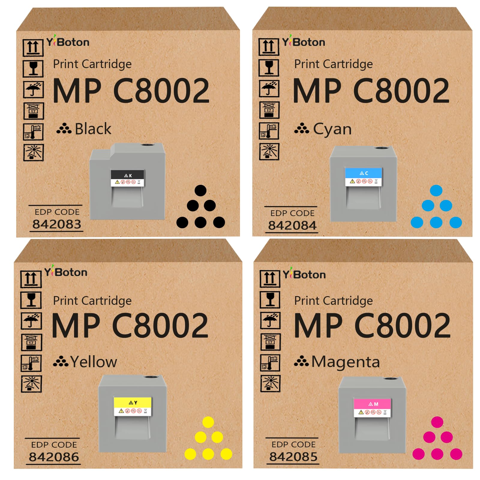 High Yield MP C8002 MP C6502 Toner Cartridge Set 4 Pack | 842083 842084 842085 842086 Toner Compatible Replacement for Ricoh MPC8002 MPC6502 C6502SP C8002SP Printer