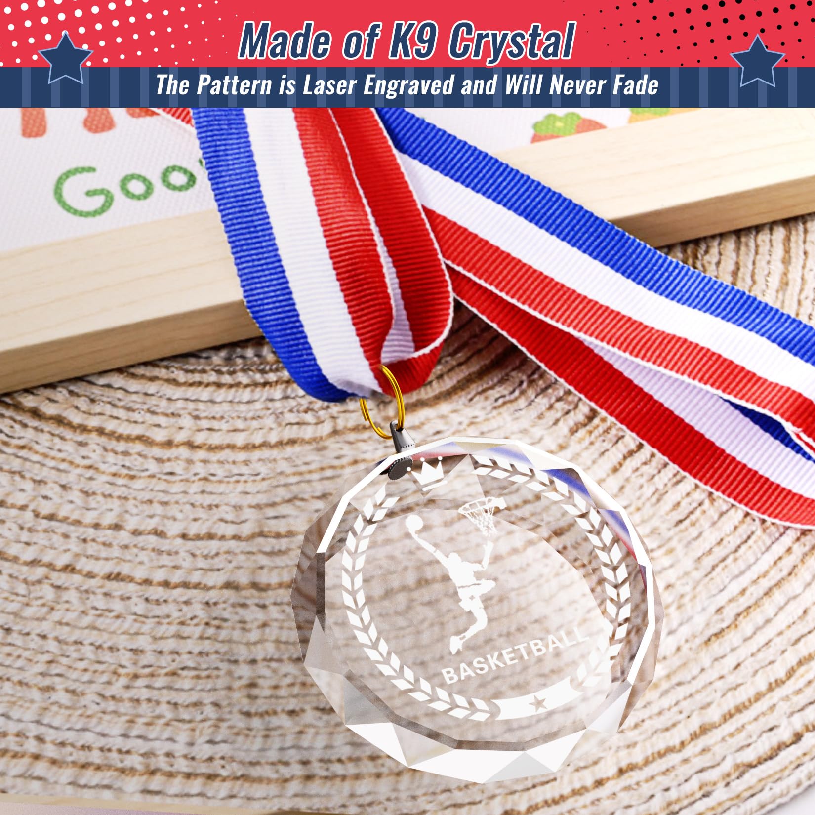 12 medallas de cristal para fútbol, béisbol, fútbol, baloncesto, ganador, medallas de cristal con cintas para el cuello, medallas de premio de regalo para niños, torneos infantiles, equipos de