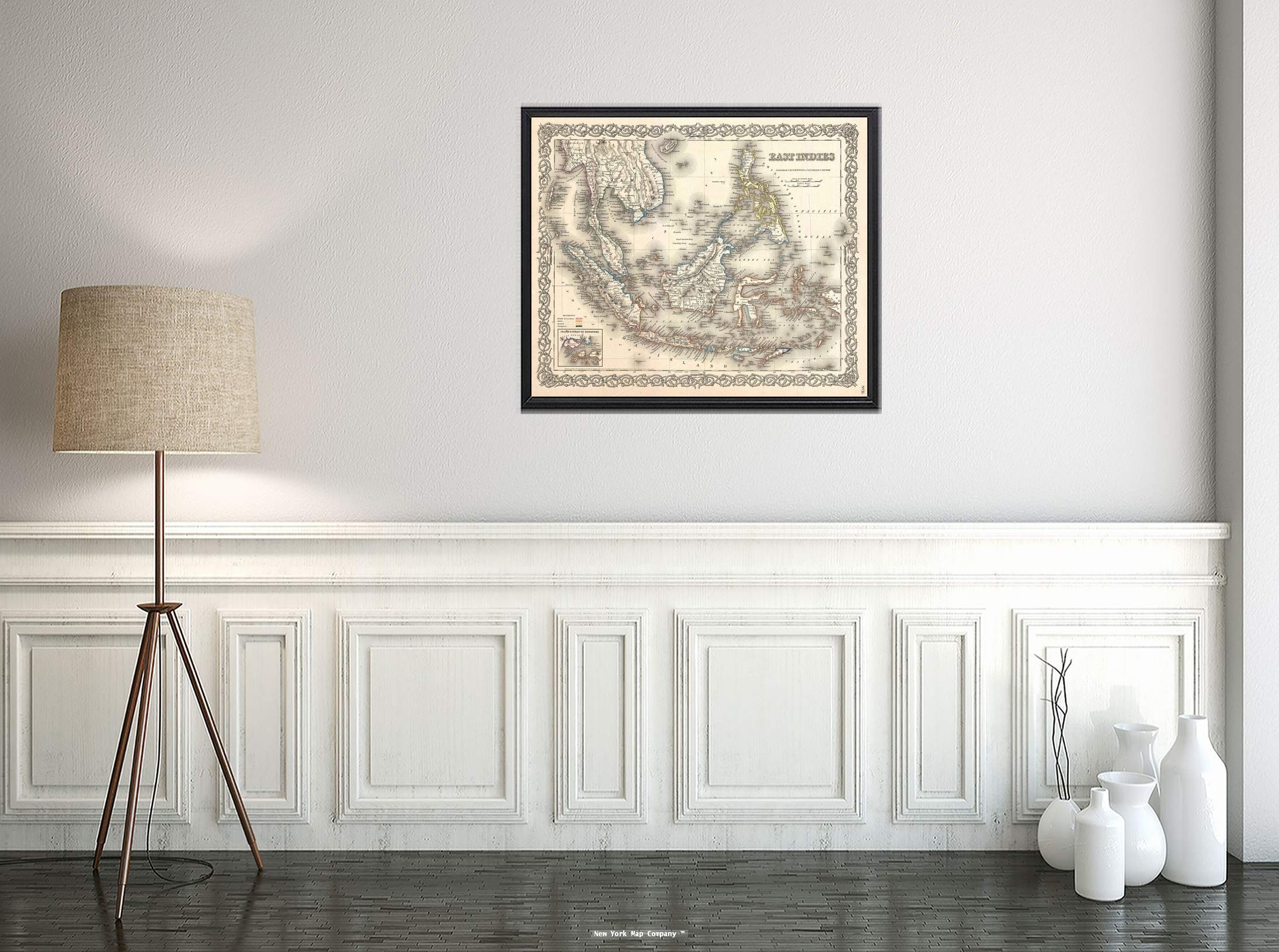 Map|1855 Colton of The East Indies (Singapore, Thailand, Borneo, Malaysia) -|Vintage Fine Art Reproduction|Size: 20x24|Ready to Frame